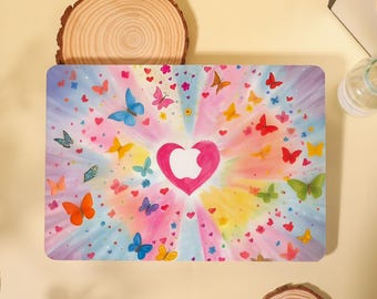 Creative Red Heart Colored Heart Rays Pattern MacBook Case Cover for Air 13 15 Mac, M1 M2 Air 13