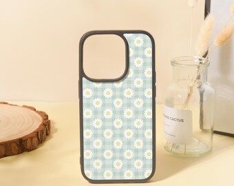 Custom Simple Daisies Party Pattern iPhone Case for iPhone 15 14 13 12 11/Pro Max Mini 7 8 XR XS X Shockproof Phone Cover with Custom Name