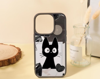 Custom Black Cat Sticker Style Phone Case for iPhone 15 14 13 12 11/Pro Max Mini 7 8 XR XS X Shockproof Phone Cover with Custom Name