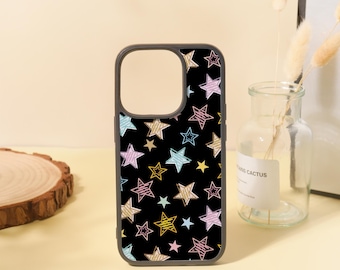 Custom Colorful Pentagram Black Bottom Phone Case for iPhone 15 14 13 12 11/Pro Max Mini 7 8 XR XS X Shockproof Phone Cover with Custom Name