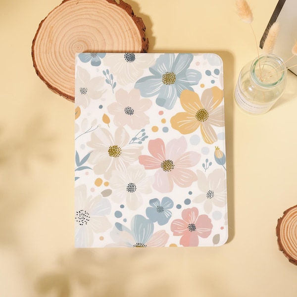 Watercolor Flowers iPad Case With Pencil Holder Cover for 2026 Air 7/6/5/4/3th 13" iPad 11/10 Gen A16 10.9"11" iPad Pro 12.9 Inch Mini 6/7