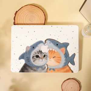 Custom Cats Shark Hat Pet Lover's Pattern MacBook Case Cover for Air 13 15 Mac M4