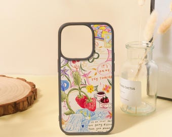 Custom Vintage Sketch Pattern iPhone Case for iPhone 15 14 13 12 11/Pro Max Mini 7 8 XR XS X Shockproof Phone Cover with Custom Name