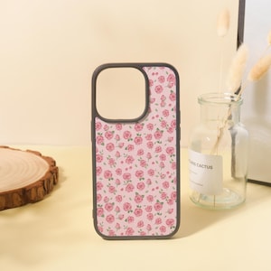 Custom Pink Rose Garden Pattern iPhone Case for iPhone 15 14 13 12 11/Pro Max Mini 7 8 XR XS X Shockproof Phone Cover with Custom Name
