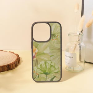 Custom Green Nature Plant Pattern iPhone Case for iPhone 15 14 13 12 11/Pro Max Mini 7 8 XR XS X Shockproof Phone Cover with Custom Name