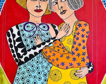 SISTERS: Large Colorful Figurative Portrait - 73x51" Acrylic Painting Jamie Hudrlik