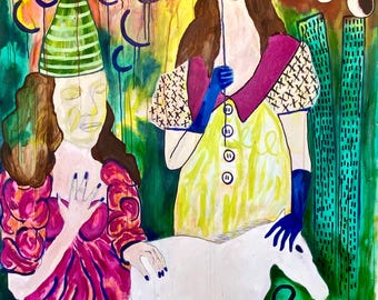 Colorful Expressionist Oil Painting: Girls, Horse, Circus Vibrant Emotional Artwork Jamie Hudrlik