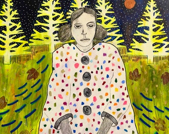 Large Autumn Girl Portrait: Colorful Acrylic Painting on Canvas Jamie Hudrlik