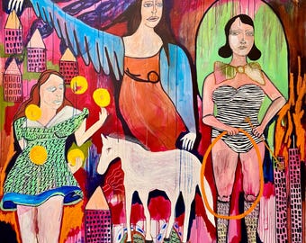 Large Colorful Oil Painting: Dreamy Storybook Canvas Art by Jamie Hudrlik Wall Hanging Original Painting