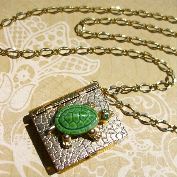 Turtle Trinket Box Reclaimed  Necklace Jewelry