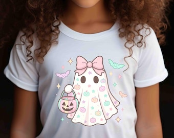 Pastel Halloween Ghost PNG: Kawaii Clipart, Pink Bow (Digital Download)