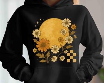 Boho Blumen Mond PNG: Herbst Sonnenschein Sublimationsdesign (Digitaler Download)