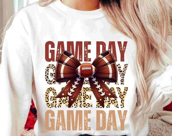 Game Day Football Bow PNG: Leopard Print, Floral Fall Design (Digital Download)