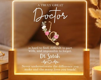 Personalized A Truly Great Doctor LED Light, Custom Doctor Floral Stethoscope Night Light, Doctor Appreciation Gift, Doctor Office Decor