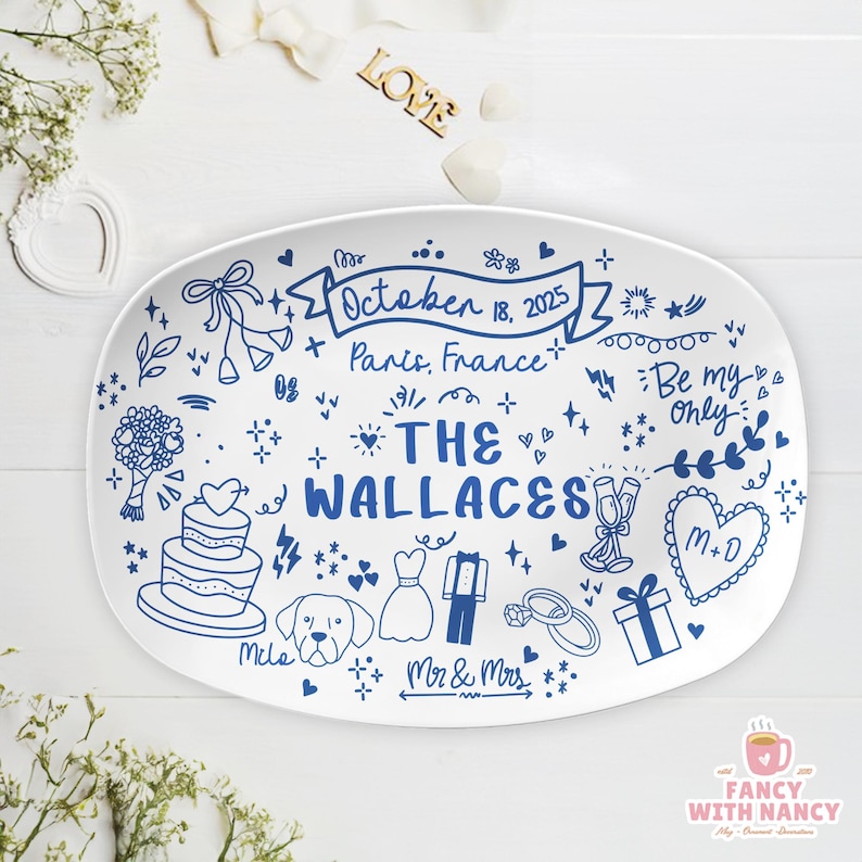 Personalized Wedding Date and Location Platter, Bride And Groom with Pet Plate, Wedding Decor, Couple Wedding Keepsake, Custom Wedding Gift