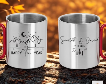Personalized Carabiner Tin Year Anniversary Mug, Custom 10 Year Anniversary Mug, 10th Wedding Celebration Cup, Anniversary Camping Gift