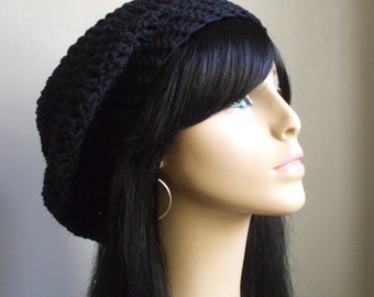 GRUNGE 90s Cotton Slouchy Hat BLACK Tam Beret Hat Super Cute Laid Back Everyday Slouch Hat