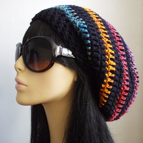 Colorful Boho Slouchy Hat // Unisex Slouchy Hat // WomenTam Beret // Men Slouchy Hat // Party Like a Rock Star // Cool Gift Under 30