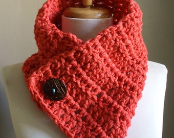 Crochet Winter Scarf Cowl FREE SHIPPING Neckwarmer Scarflette Pumpkin Men Women Winter Handmade Scarf Button Ready to Ship