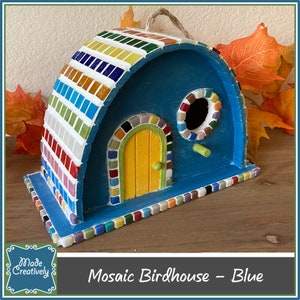 Handmade Colorful Mosaic Birdhouse with Glass Pieces