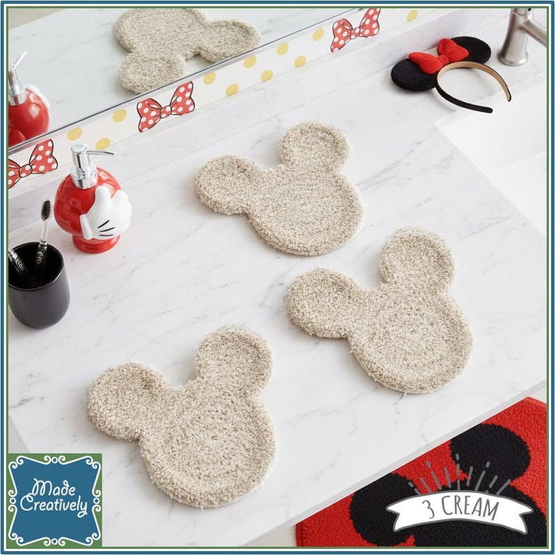 Mouse-Shaped Bath & Kitchen Scrubby Set - All Polyester OR All Cotton Cotton - 3 Cream