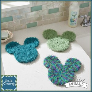 Mouse-Shaped Bath & Kitchen Scrubby Set - All Polyester OR All Cotton Polyester - Mermaid