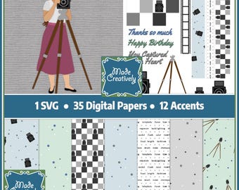 Fotografie Card Kit - SVG-Schnittdatei, digitale Papiere & Akzente