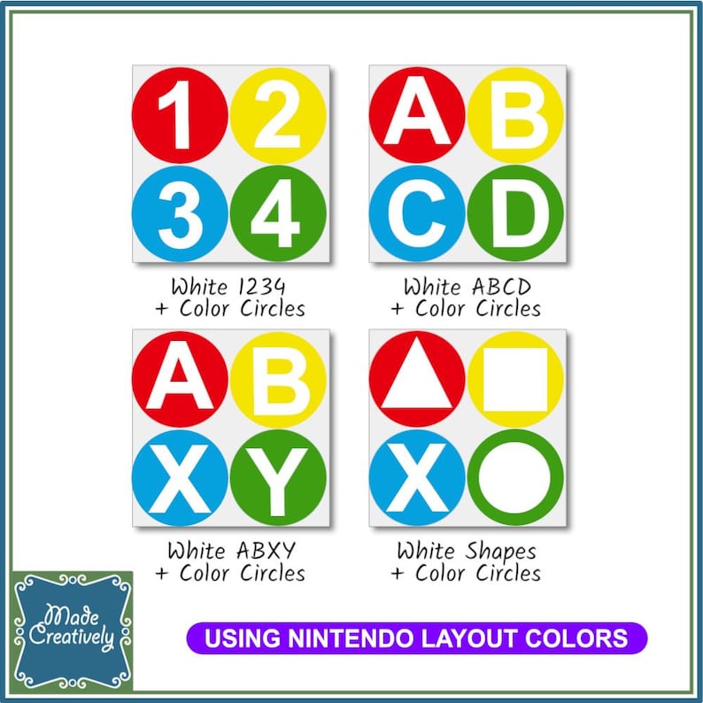 Video Game Controller Button Vinyl Stickers NIN Wh ABXY +Color O