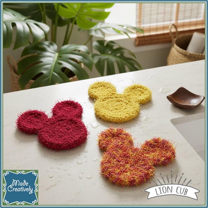 Mouse-Shaped Bath & Kitchen Scrubby - Cotton and Polyester Sets Set - Lion Cub