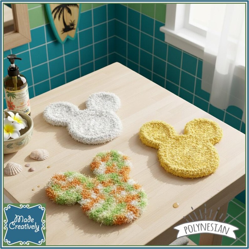 Mouse-Shaped Bath & Kitchen Scrubby - Cotton and Polyester Sets Set - Polynesian