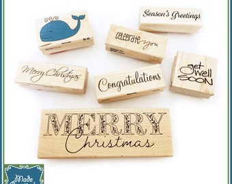 Set of 7 Wooden Rubber Stamps for Card making, Crafts and more!