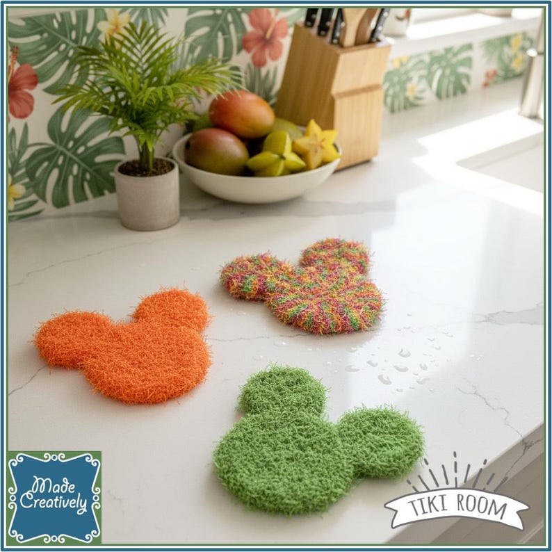 Mouse-Shaped Bath & Kitchen Scrubby Set - All Polyester OR All Cotton Polyester - TikiRoom