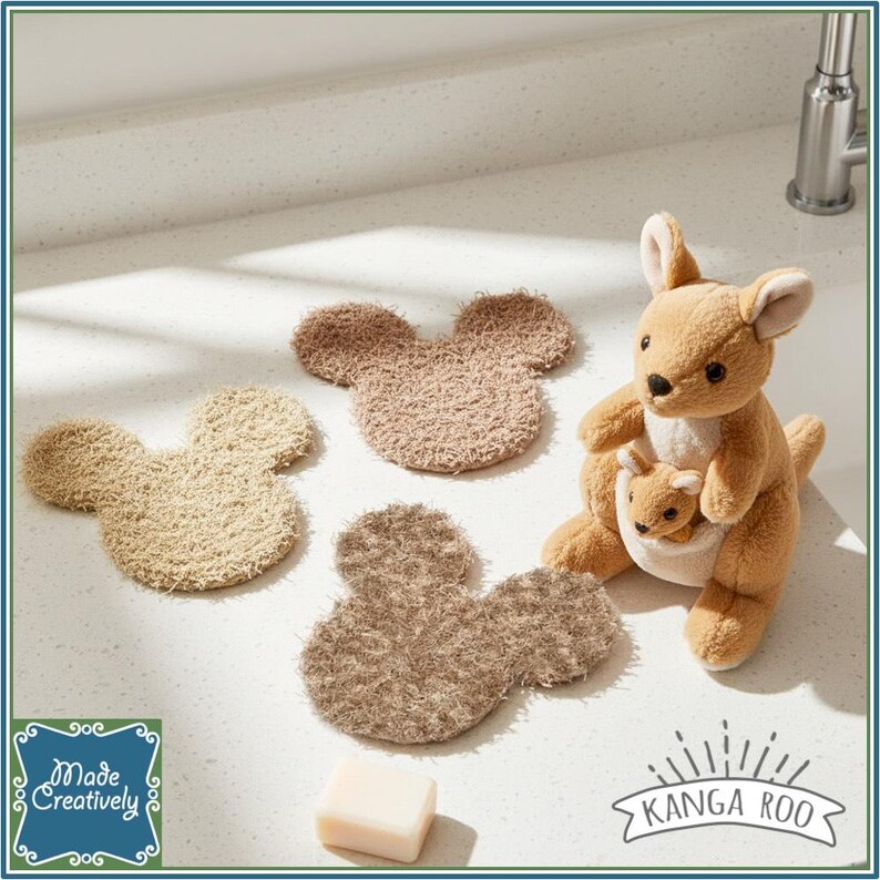 Mouse-Shaped Bath & Kitchen Scrubby - Cotton and Polyester Sets Set - Kanga Roo