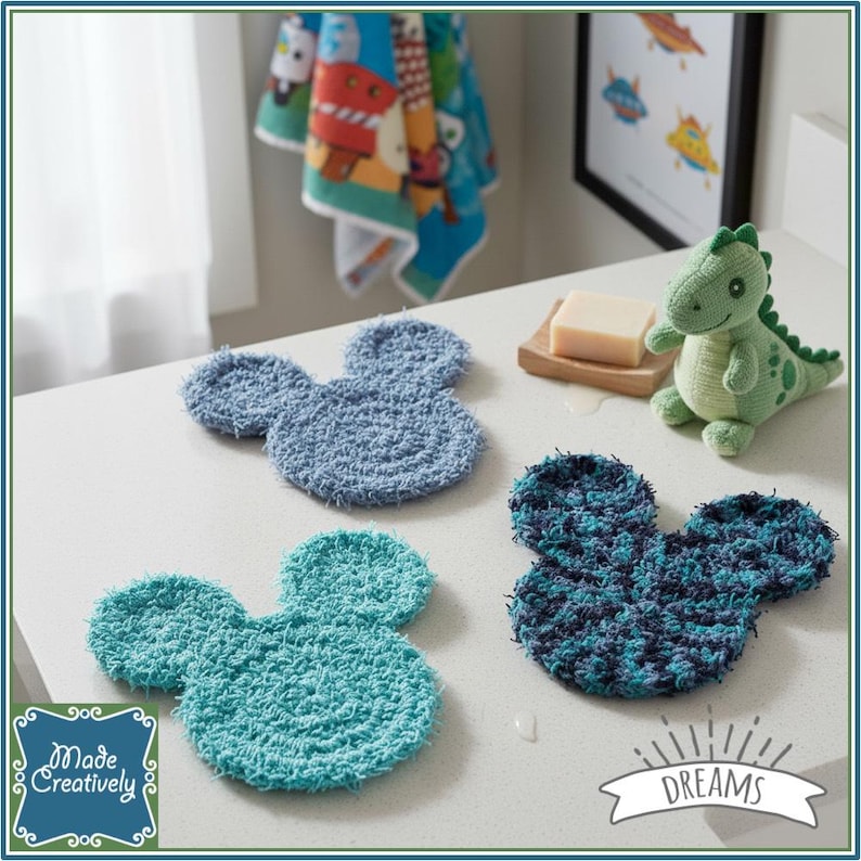 Mouse-Shaped Bath & Kitchen Scrubby Set - All Polyester OR All Cotton Cotton - Dreams
