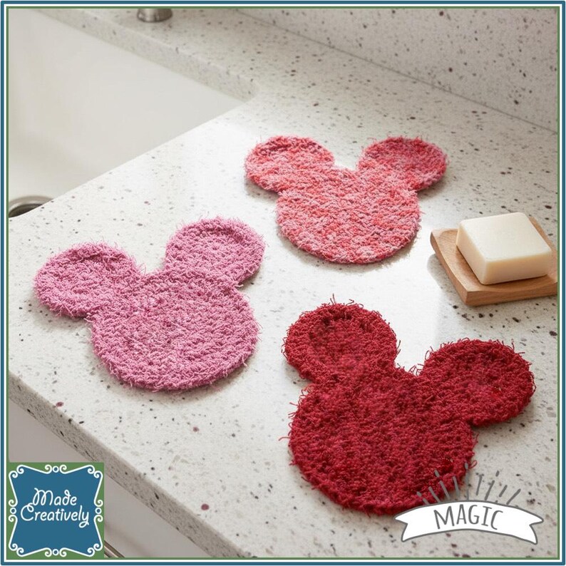 Mouse-Shaped Bath & Kitchen Scrubby Set - All Polyester OR All Cotton Cotton - Magic