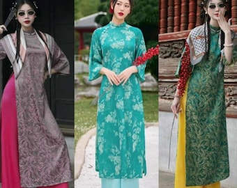 Aodai Gấm vietnamita (con pantalón), listo para enviar desde EE. UU.