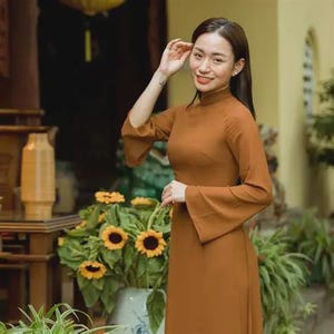 Ao dai tron Nâu (Brown) - Vietnamese Traditional Ao Dai for Women solid color with same color pants -ready to ship