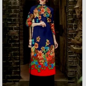 Vietnamese silk dress (áo dài cách tân 3d)-no pants--ready to ship