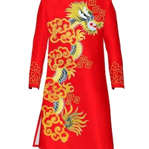 Ao dai Nam, chu re/groom/re phu ao dai, young men ao dai, Vietnamese traditional ao dai for Men hand painted dragon--ready to ship