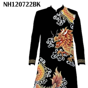 Ao dai Nam, chu re/groom/re phu ao dai, young men ao dai, Vietnamese traditional ao dai for Men hand painted dragon--ready to ship