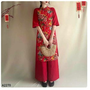 Vestido de seda vietnamita (áo dài cách tân 3d)-sin pantalones--listo para enviar