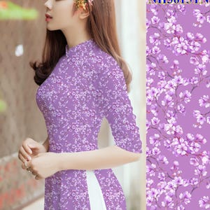Set Tradicional Vietnamita Doble Púrpura Ao Dai - Bộ áo dài in 3D truyền thống - Listo para enviar (con pantalón) - Cuello cuadrado