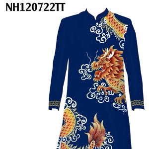 Ao dai Nam, chu re/groom/re phu ao dai, young men ao dai, Vietnamese traditional ao dai for Men hand painted dragon--ready to ship