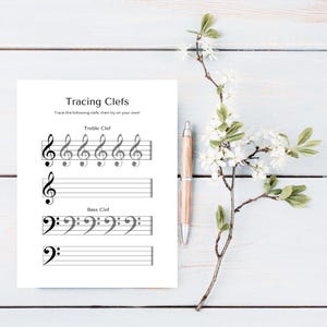 Tracing Clefs - Bass and Treble Clefs - PDF Printable - for Music Teachers- Music Theory - Beginner Music Lessons  - Music Theory Worksheet