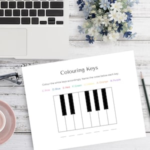 Colouring Piano Keys and Note Naming (Short Keyboard Version) - PDF Printable - for Music Teachers- Music Theory - Beginner Piano