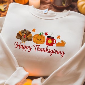 Happy Thanksgiving Embroidered Sweatshirt, Happy Thanksgiving Turkey, Pumpkin Season Shirt, Thanksgiving Sweatshirt, Thanksgiving Pumpkin
