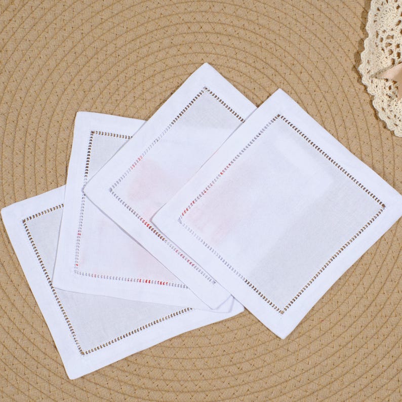HelenMappleShop Hemstitch Linen Cocktail Napkins