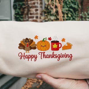 Happy Thanksgiving Embroidered Sweatshirt, Happy Thanksgiving Turkey, Pumpkin Season Shirt, Thanksgiving Sweatshirt, Thanksgiving Holiday