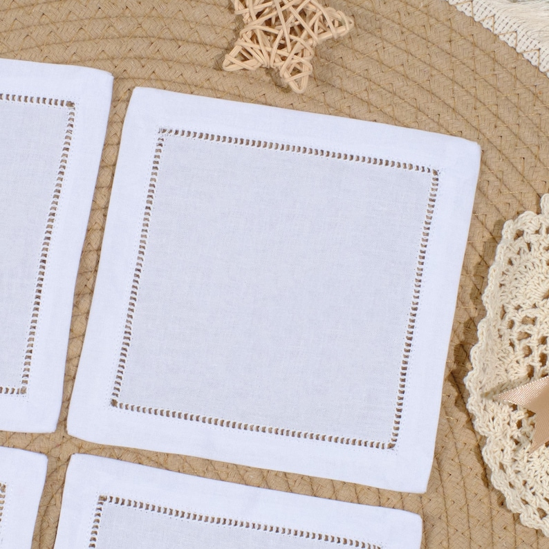 HelenMappleShop Hemstitch Linen Cocktail Napkins - Thumbnail 5