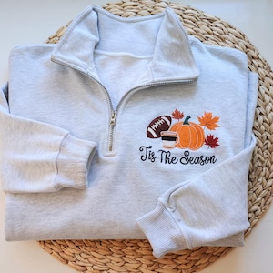 Embroidered Pumpkin Spice Latte sweatshirt, Tis The Season Shirt, Embroidered Fall Shirt, Touchdown Fall Sweatshirt, Thanksgiving Embroidery